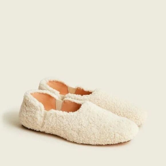 J. Crew Sherpa Flats with Elastic in Dusty Ivory BD448 Women's Size 8 - Picture 1 of 12